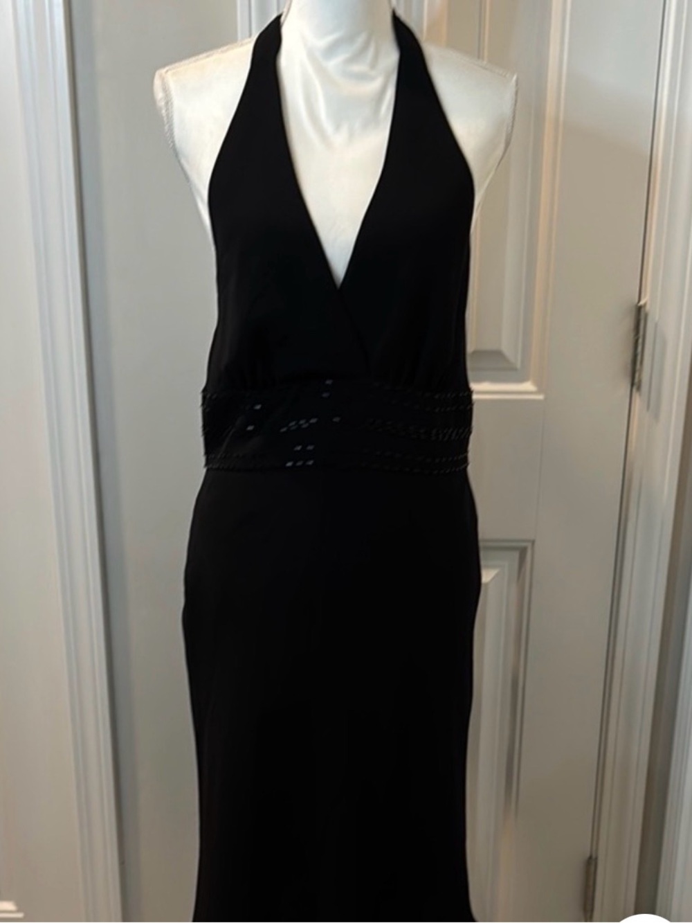 Jones Wear Black Halter Backless Evening Dress with Beaded Waist Sz. 12